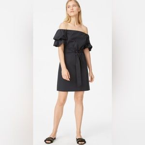 Club Monaco Arnar Off-the-Shoulder Black Cotton A-Line Mini Dress
